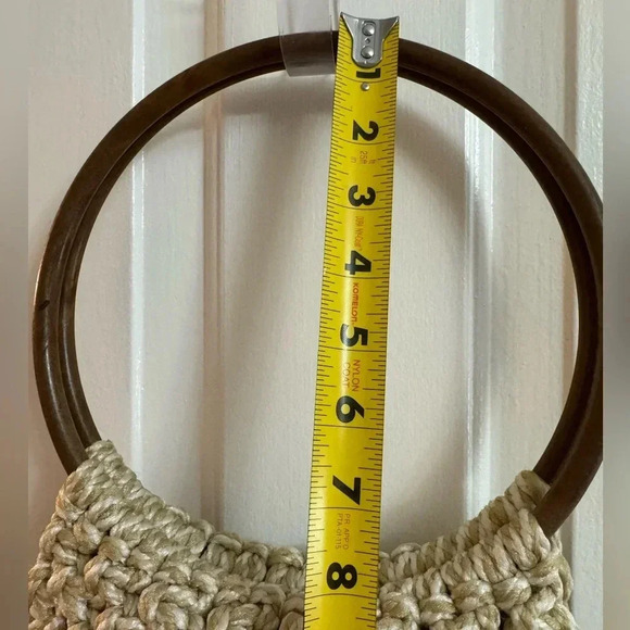 Vintage Handmade Macramé Purse Wooden Handles 70’s 80’s Hippy Kitschy Bohemian - Picture 9 of 13